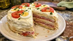 Fiambre alemán por capas: la “tarta” fría de crepes y embutidos que queda de lujo