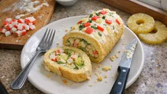 Pionono navideño salado con surimi y piña: entrante frío fácil y perfecto para dejar hecho