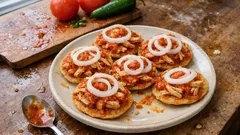 Garnachas veracruzanas crujientes: tortillas fritas con salsa roja y pollo deshebrado