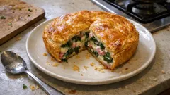 Hojaldre de espinacas, jamón y queso: crujiente por fuera y jugoso por dentro