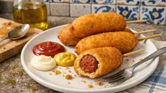 Banderillas de salchicha con harina para tortitas: crujientes por fuera y jugosas