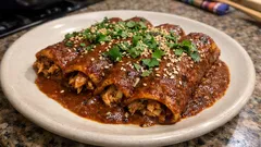 Enchiladas de pipián con pollo: salsa cremosa de cacahuete y sésamo, paso a paso