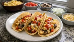 Tacos de huevo revuelto con verduras y queso: desayuno rápido y muy jugoso