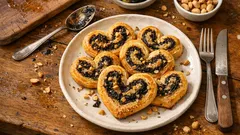 Palmeritas saladas de hojaldre con aceituna negra y cacahuete: crujientes y muy fáciles