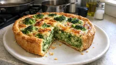 Tarta salada de brócoli y espinacas con ricotta: jugosa, crujiente y lista en 30 min