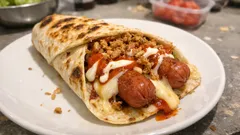 Kebab de salchicha en casa: crujiente por fuera y con queso fundido