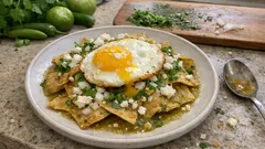 Chilaquiles con huevo estrellado y salsa verde rápida: crujientes y jugosos