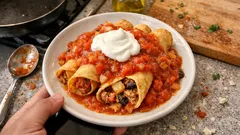 Tacos mineros caseros: crujientes por fuera y con guiso de cerdo, patata y frijoles