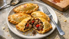 Empanadas de entraña al horno: relleno jugoso cortado a cuchillo y masa crujiente
