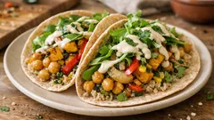 Fajitas veganas de quinoa y garbanzos con calabaza asada y salsa de tahini